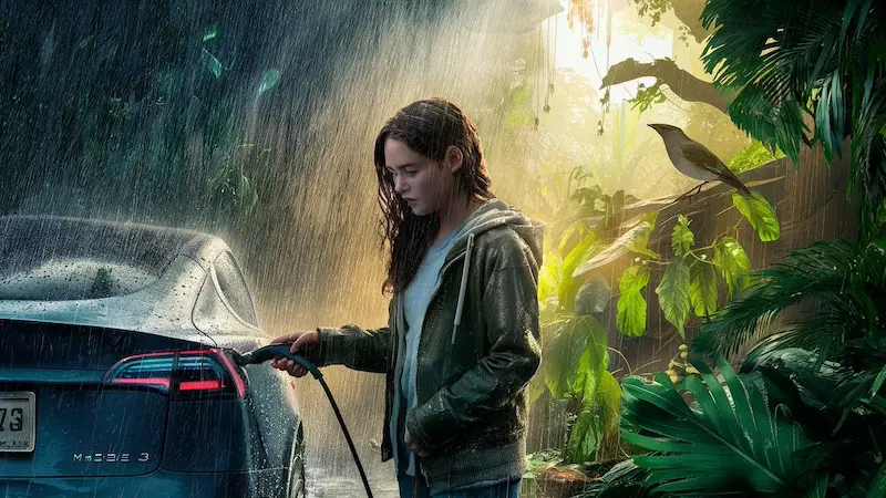 recharger son véhicule électrique sous la pluie